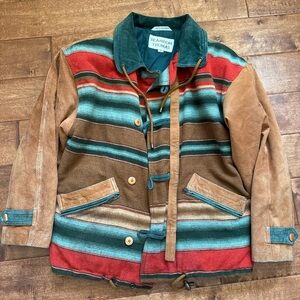 Brandon Thomas Southwestern Stripe Suede & Wool Jacket - Teal, Red, Brown